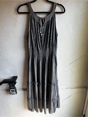 Anandas Washed Charcoal Boho Maxi Dress Embroidered Festival Cottagecore